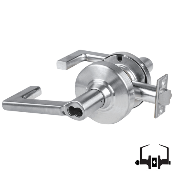 Schlage ND50BD LON 626 cylindrical entrance lock, satin chrome, Longitude lever with latch and SFIC prep less core