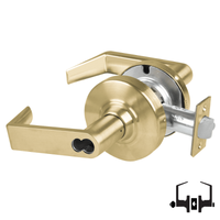 Schlage ND50-BD-RHO 606 entrance lock, satin brass Rhodes lever cylindrical lockset, SFIC less core