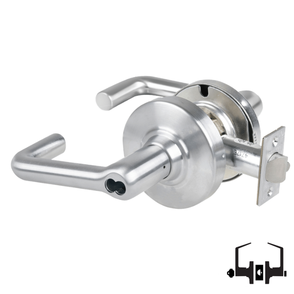 Schlage ND50BD TLR 626 cylindrical entrance lock, satin chrome tubular lever with rose and latch