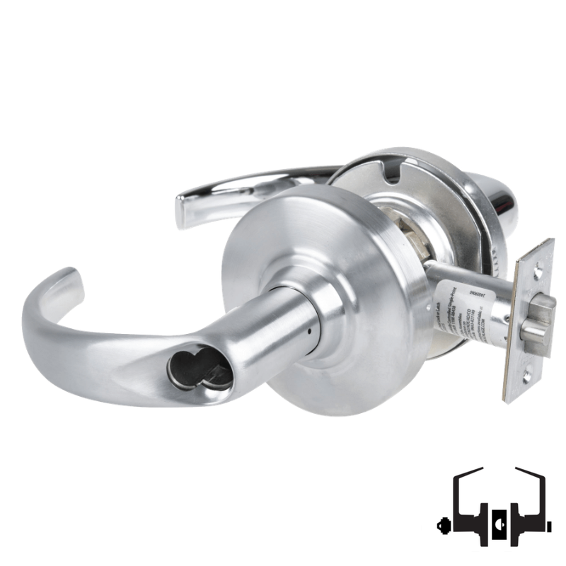 Schlage ND50JD SPA 626 satin chrome cylindrical entrance lock with Sparta lever and FSIC less core