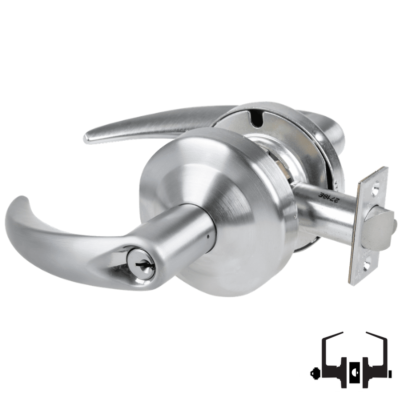 Schlage ND50-PD-OME 626 entrance lock with Omega lever, satin chrome cylindrical keyed lever set