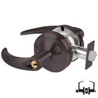 Schlage ND50PD OME 643E entrance/office lockset, dark bronze Omega lever with keyed cylinder and latch