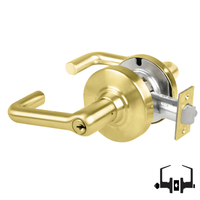 Schlage ND50PD TLR 606 entrance/office cylindrical lockset, satin brass lever with keyed cylinder and latch