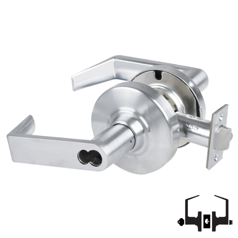 Schlage ND53-BD-RHO 626 entrance cylindrical lock, satin chrome Rhodes lever, SFIC prep less core
