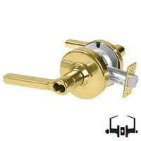 Schlage ND53-JD-LAT 605 entrance lock, bright brass cylindrical lockset with Latitude lever, less core