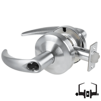 Schlage ND53-JD-OME 626 entrance lock, satin chrome cylindrical lockset with Omega lever and FSIC less core