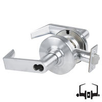 Schlage ND53-JD-RHO 626 entrance lock, satin chrome cylindrical lockset with Rhodes lever, less core