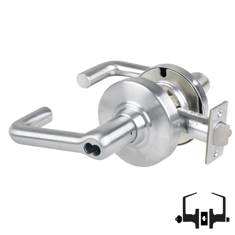 Schlage ND53JD TLR 626 entrance cylindrical lock with tubular lever, satin chrome finish, less core