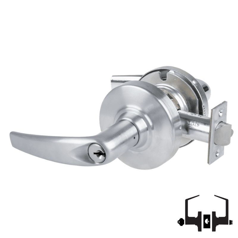 Schlage ND53-PD-ATH entrance lockset, Athens lever, satin chrome 626 finish, keyed cylinder