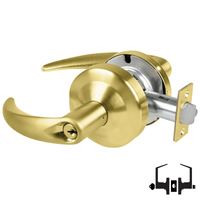 Schlage ND53PD OME 606 entrance lockset, satin brass cylindrical lock with Omega lever and keyed cylinder