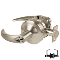 Schlage ND53PD OME 619 entrance lock, satin nickel cylindrical lockset with Omega lever and keyed cylinder