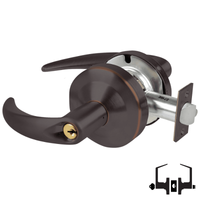 Schlage ND53PD OME 643E entrance lock, omega lever, dark bronze finish, keyed cylinder and latchbolt