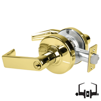 Schlage ND53-PD-RHO 605 entrance lockset, bright brass Rhodes lever with keyed cylinder and latch