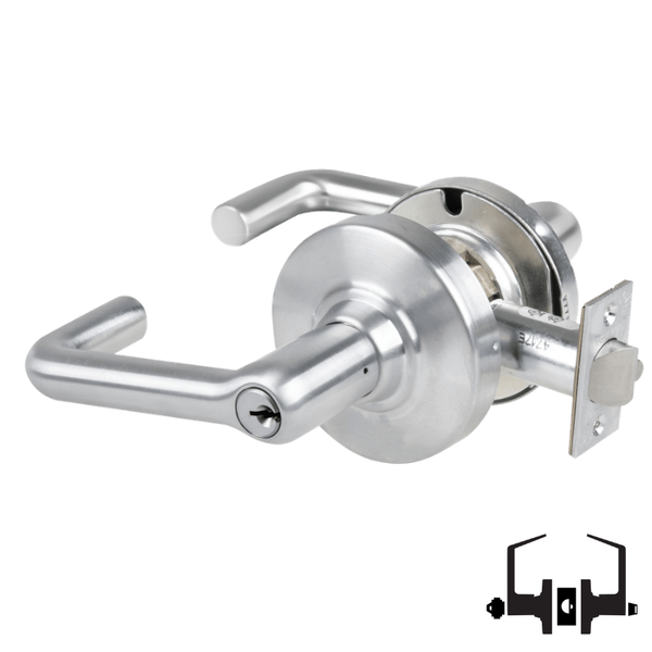 Schlage ND53-PD-TLR 626 entrance cylindrical lever lock, satin chrome, keyed cylinder with tubular lever