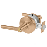 Schlage ND70PD-BRW classroom cylindrical lock, Broadway lever, satin bronze 612 finish, keyed cylinder and latch