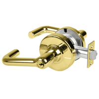 Schlage ND70PD-TLR classroom cylindrical lock, tubular lever, bright brass 605, keyed cylinder and latch