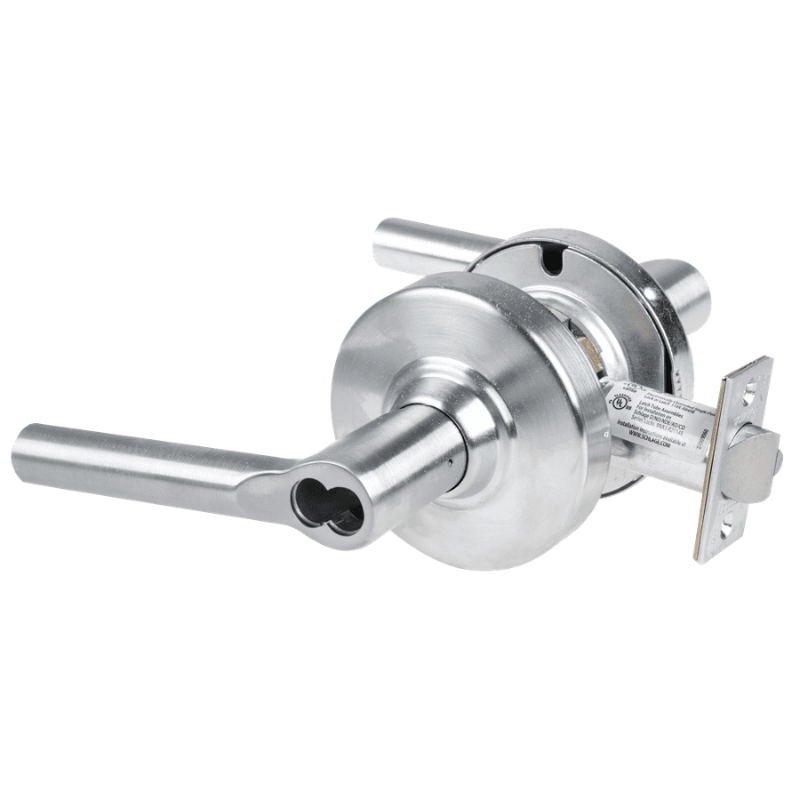 Schlage ND80JD-BRW-626 storeroom cylindrical lock with Broadway lever, satin chrome, less core