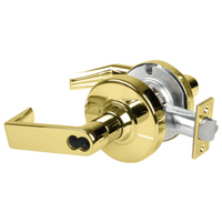 Schlage ND80JD-RHO-605 storeroom cylindrical lock, polished brass Rhodes lever, less core