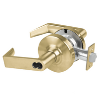Schlage ND80JD-RHO storeroom cylindrical lock, Rhodes lever, satin brass 606 finish, less core