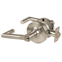 Schlage ND80PD-BRK-619 storeroom lock with Boardwalk lever, satin nickel, keyed cylinder and latch
