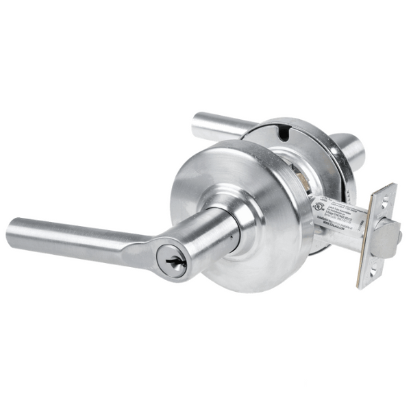 Schlage ND80PD-BRW-626 storeroom lock, satin chrome cylindrical lockset with Broadway lever and keyed cylinder