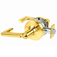 Schlage ND80PD-LON-605 storeroom lock, bright brass cylindrical lockset with Longitude lever and keyed cylinder