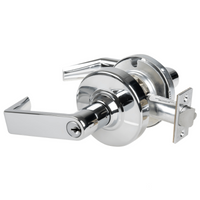 Schlage ND80PD-RHO-625 storeroom cylindrical lock with Rhodes lever, bright chrome finish and keyed cylinder