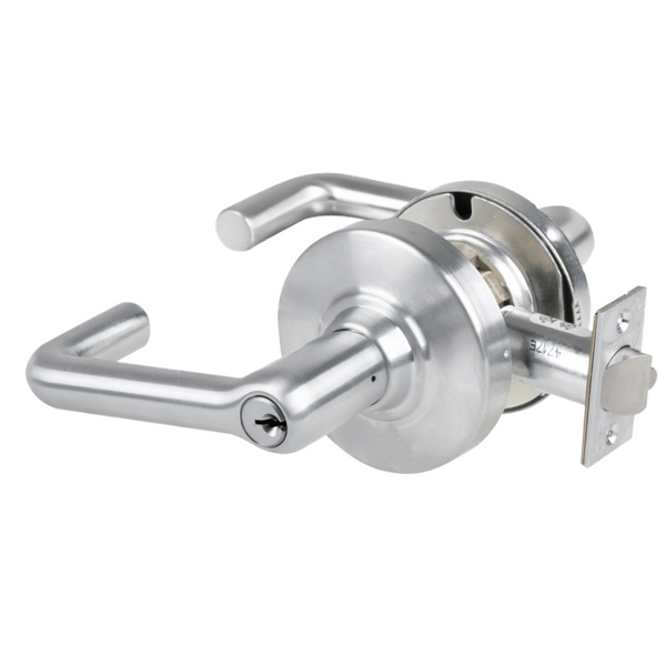 Schlage ND80PD-TLR 626 storeroom cylindrical lock, satin chrome, tubular lever with keyed cylinder and latch