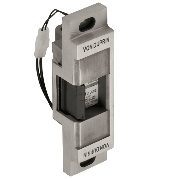 Von Duprin 6111-24VDC-EB-FSE electric strike for rim exit device, satin stainless steel US32D with wire leads
