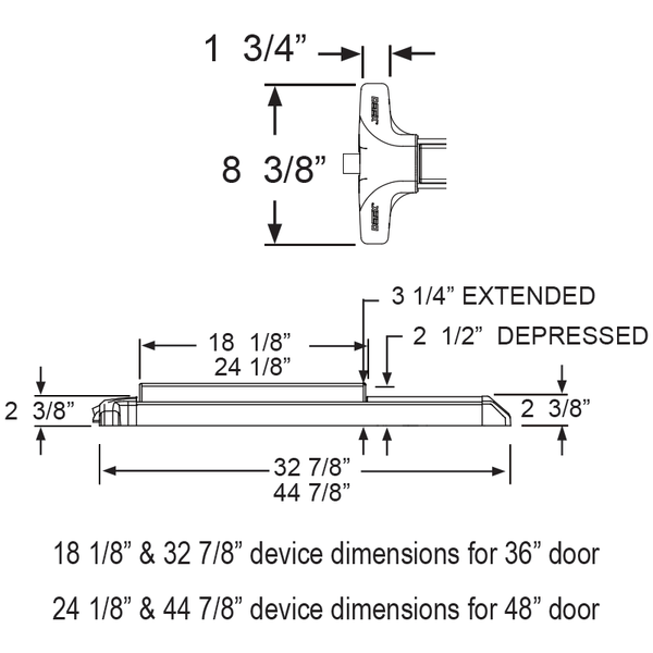 Detex V40W HD 711 99 48 Wide Stile Rim Exit Device dimensions